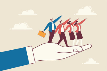 Company culture or employees sharing the same value, goals and attitude to make up organization and corporate success concept, business people employees pointing to the same goal in company hand.