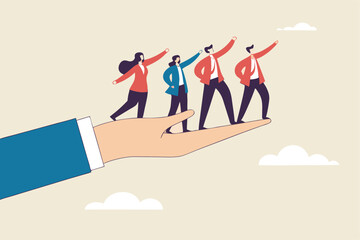 Company culture or employees sharing the same value, goals and attitude to make up organization and corporate success concept, business people employees pointing to the same goal in company hand.