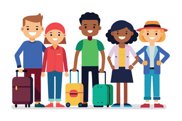 Travelers Collection: Diverse Characters with Luggage in Trendy Flat Style
