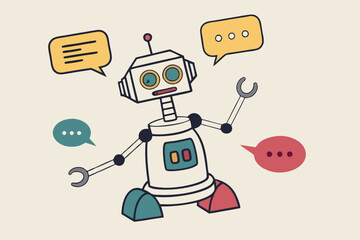 Chatbot online service to answer questions with machine learning or AI artificial intelligence, NLP neural language processing concept, smart robot talking with speech bubble, dialog on conversation.