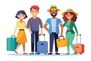 Travelers Collection: Diverse Characters with Luggage in Trendy Flat Style