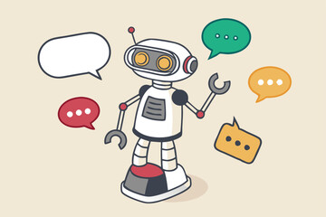 Chatbot online service to answer questions with machine learning or AI artificial intelligence, NLP neural language processing concept, smart robot talking with speech bubble, dialog on conversation.