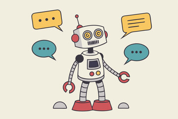 Chatbot online service to answer questions with machine learning or AI artificial intelligence, NLP neural language processing concept, smart robot talking with speech bubble, dialog on conversation.
