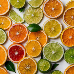 Sliced Citrus Fruits on White Background