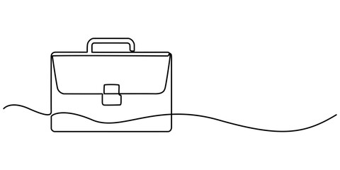 Minimalist Office bag continuous one lie art drawing illustration, Briefcase as one line continuous outline vector illustration. Line art business briefcase isolated on white background  in minimal. 