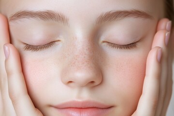 Fototapeta premium Close-up of a woman's face with eyes closed.