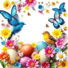 Fototapeta premium Easter Day Boho Birds and Butterflies: Abstract Geometric Shapes and Patterns