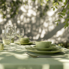 Fototapeta premium green theme table setting