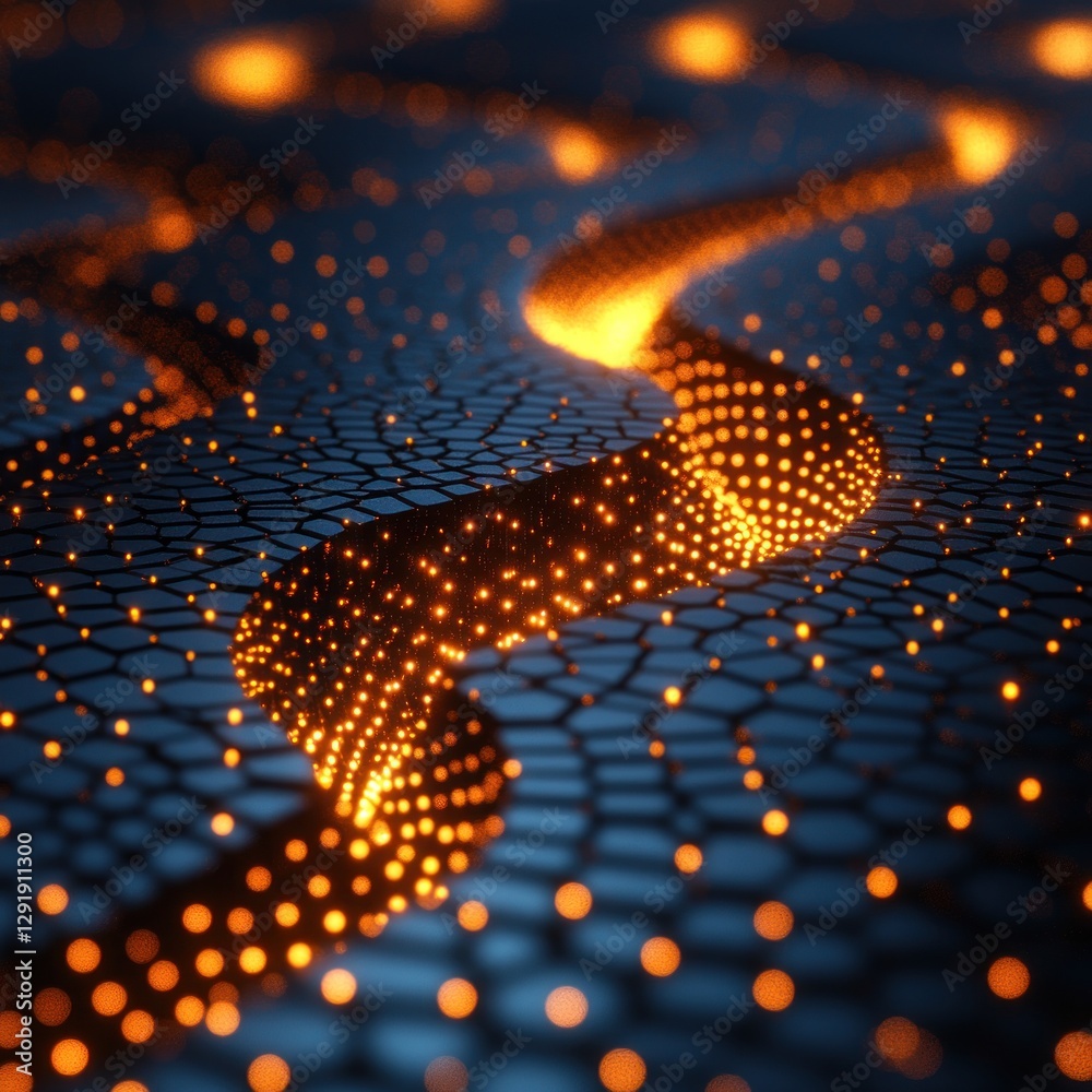 Wall mural glowing data stream on hexagon network