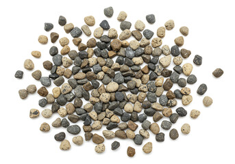 Varied Pebbles Scattered on White Background