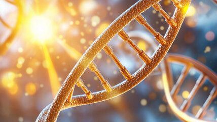 detailed and vibrant depiction of double helix DNA structure, showcasing intricate strands and glowing elements that evoke sense of scientific discovery and wonder