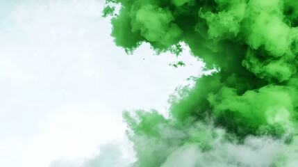 Fototapeta premium Green smoke plume rising upward against a bright sky. Concept background