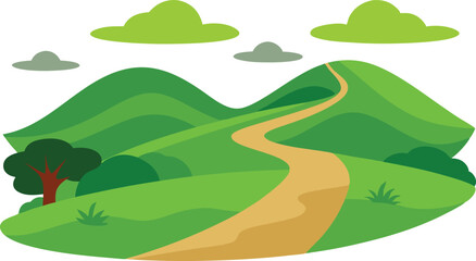 Obraz premium A peaceful hiking trail through green hills vector illustration