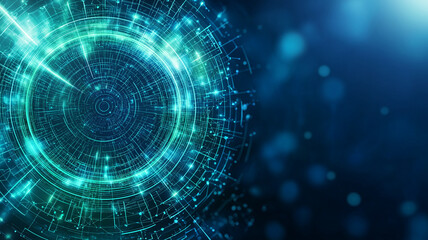Obraz premium Futuristic abstract background with glowing neon patterns and digital elements, creating sense of depth and technology. Ideal for tech related themes