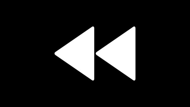 Simple rewind button animation with smooth motion on a black background. 4k video