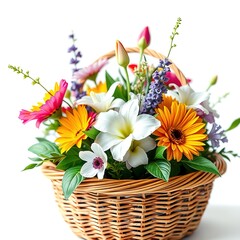 Obraz premium Floral Rhapsody in Woven Embrace: Abstract Art Adorns Basket