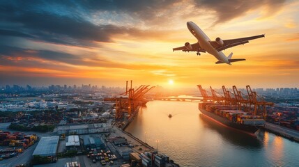 Air transportation and sea deliveries - aerial view