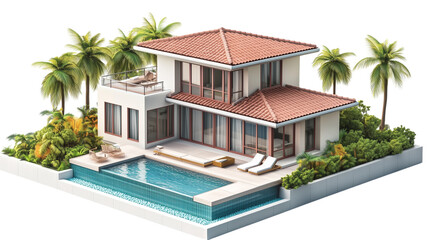 Modern Luxury Villa with Swimming Pool and Terrace isolated on transparent background