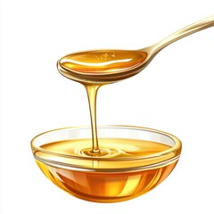Honey Pouring From Spoon Into Bowl