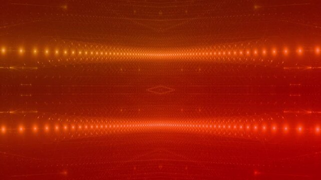 leuchtende Lichtpunkte bewegen sich langsam Richtung Zentrum, digitaler Datentransfer, Algorithmus, Internet, Energie, Datenfluss, Geschwindigkeit, Wandel, Austausch, orange