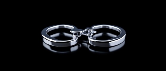 Naklejka premium Silver Handcuffs on Black Background