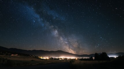 Fototapeta premium Milky Way over mountain town at night