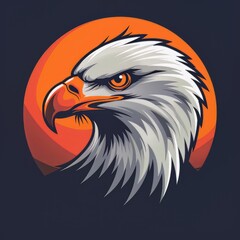 Obraz premium Majestic bald eagle head with orange circular background