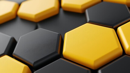Obraz premium Hexagons in yellow and black forming a tileable background pattern. Usable for tech presentation