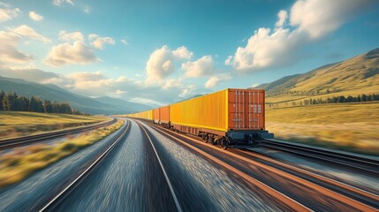 Obraz premium Container platforms on rails – new generation cargo transportation