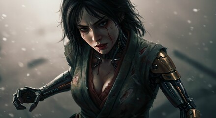 Naklejka premium wounded female cyborg
