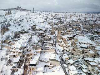 Snowy Cappadocia Aerial View