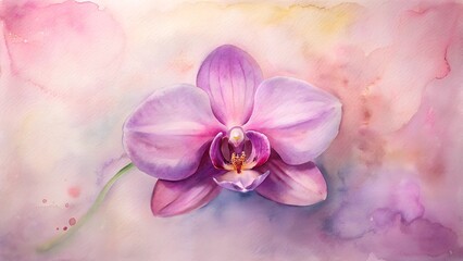 Obraz premium Elegant pink orchid painting on soft pastel background with copy space