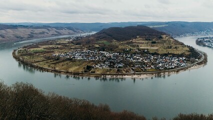 Picturesque bend of the river Rhine. Horseshoe.