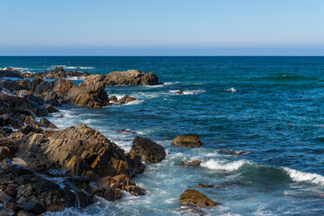 rocky beach and surf
