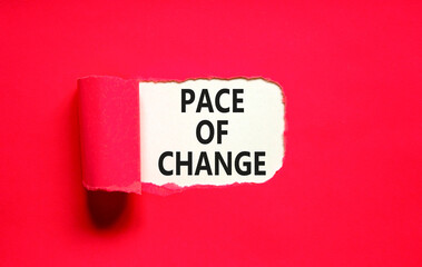 Pace of change symbol. Concept words Pace of change on beautiful white paper. Beautiful red table red background. Business pace of change concept. Copy space.