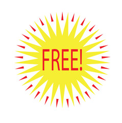 Red yellow promotional starburst badge with text