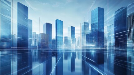 Empty modern business office skyscrapers. High-rise buildings in commercial district with blue sky. bright and clean high tech office background