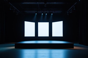 Empty stage with three blank screens