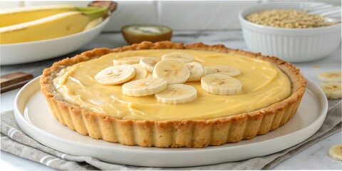 Homemade Banana Custard Pudding Pie with Flaky Crust