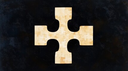 Puzzle Cross Shape - A beige cross-shaped jigsaw puzzle piece set against a dark background. Abstract concept