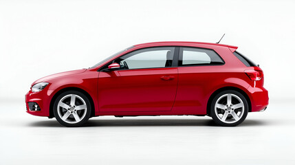 Fototapeta premium Red hatchback car, studio shot, white background, transport