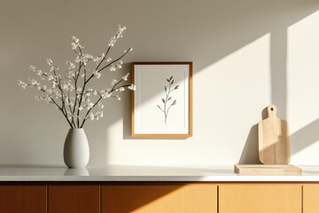 interior design with white blossom and artwork