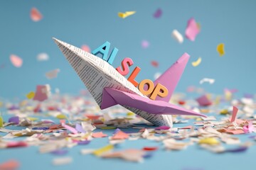 ai slop concept with paper airplane and confetti