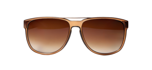 spring season equipment, Stylish brown sunglasses with gradient lenses isolated on a white background.