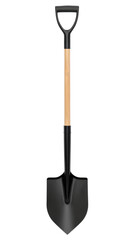 spring season equipment, Shovel with a wooden handle isolated on a white background.