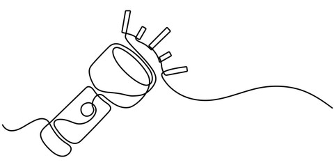 Obraz premium One continuous line drawing One continuous line drawing of flashlight poster vector illustration. Pro vectoring of flashlight, One continuous line drawing of flashlight vector illustration Pro. 