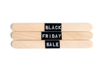 Black Friday sale text on wooden sticks isolated on white background with clipping path.