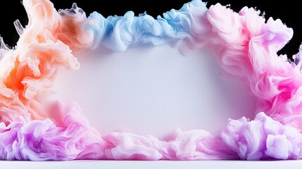 Pastel ink swirls frame, white background, abstract art, design element