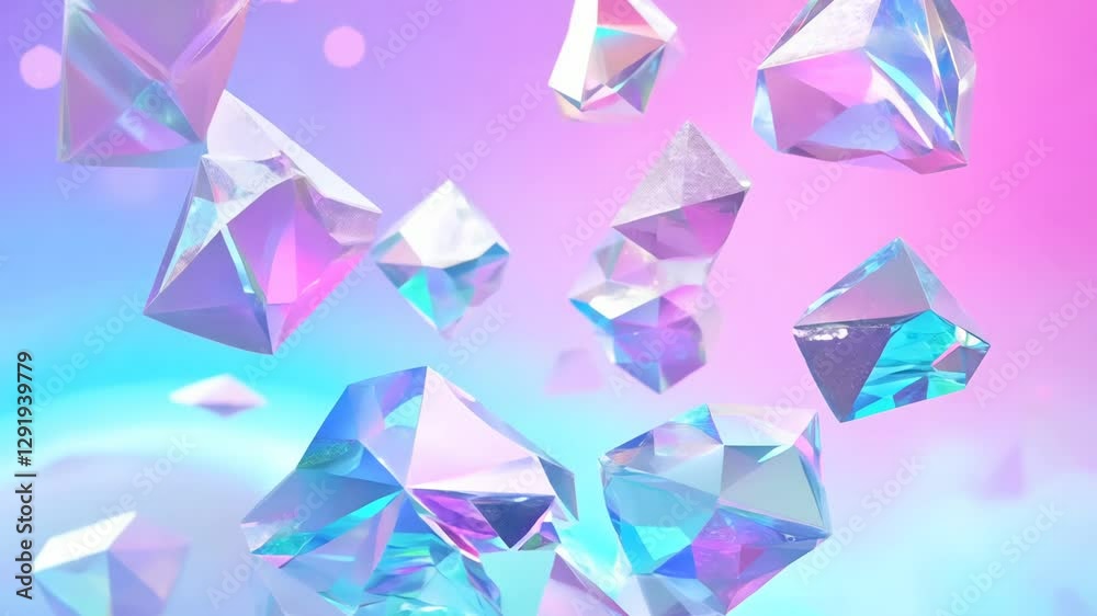 Aufkleber abstract holographic crystal shapes in motion on iridiscent violet background