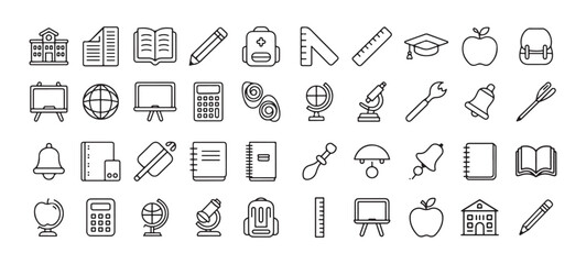 Editable icon set related to school, education, and study, line art vector
